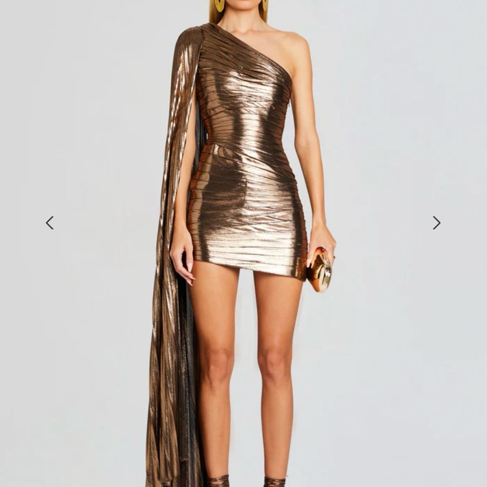 Retrofete Bronze One-Shoulder Dress
